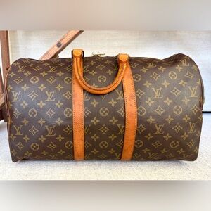 LOUIS VUITTON Monogram Keepall 45 Weekender Travel Bag + Lock & Key CLEAN